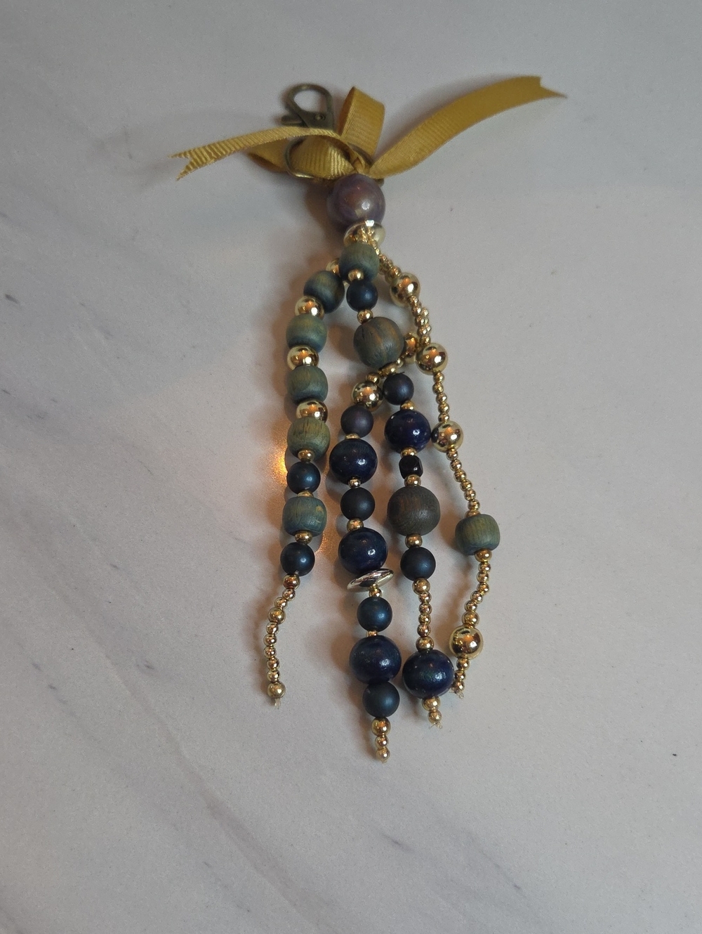 Beaded Tassel Bag Charm Blue and Gold